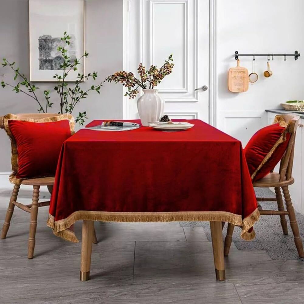 Velvet Tablecloth with Fringe 55x70 NEW